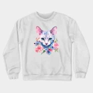 Watercolor romantic cat in flowers Crewneck Sweatshirt